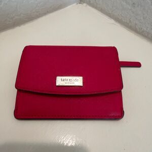 Kate Spade Compact Pouch Wallet Red Saffiano Leather Fold Over Cardholder